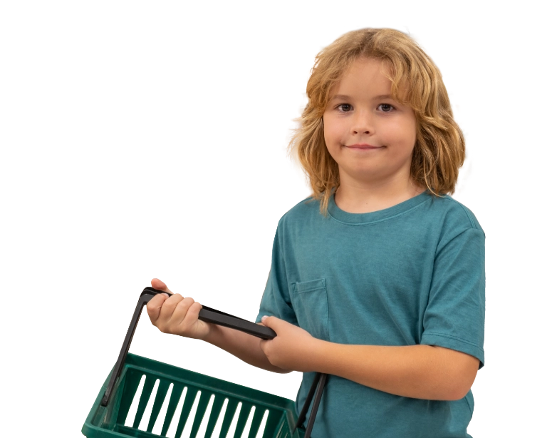 Boy holding shopping basket